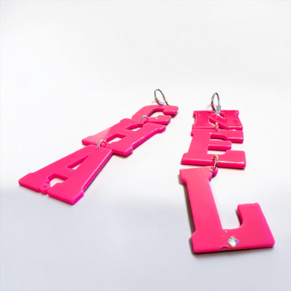 Hot Pink "CHANEL" Acrylic Statement Earrings – Barbiecore Glam Rhinestone Dangle Earrings