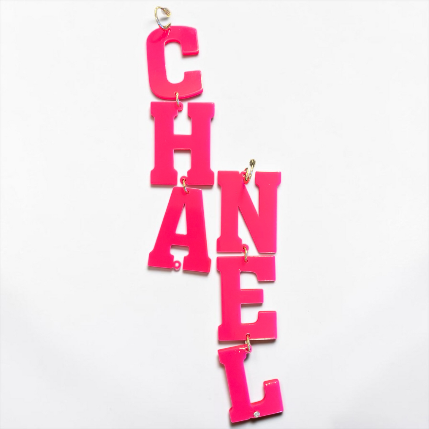 Hot Pink "CHANEL" Acrylic Statement Earrings – Barbiecore Glam Rhinestone Dangle Earrings