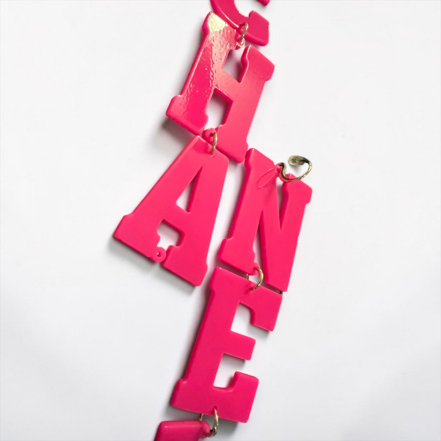 Hot Pink "CHANEL" Acrylic Statement Earrings – Barbiecore Glam Rhinestone Dangle Earrings