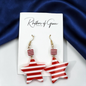 Eye-Catching Red & White Striped Dangle Star Earrings - Stainless Steel & Acrylic