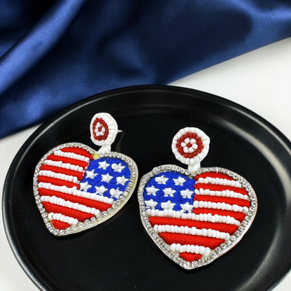 Patriotic Beaded Dangle Earrings - Fourth of July Stars and Stripes
