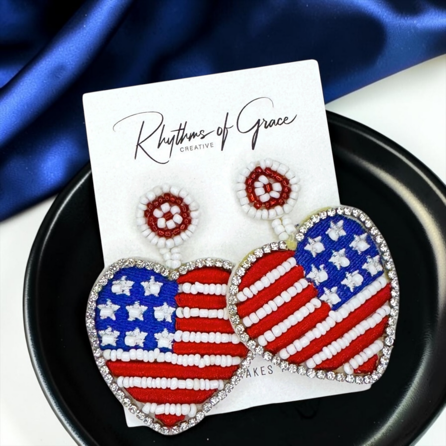 Patriotic Beaded Dangle Earrings - Fourth of July Stars and Stripes