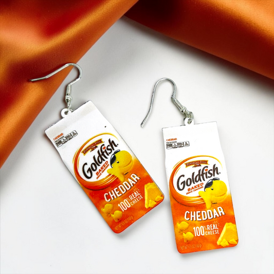 Munchable Charm: Goldfish Cracker Dangle Earrings