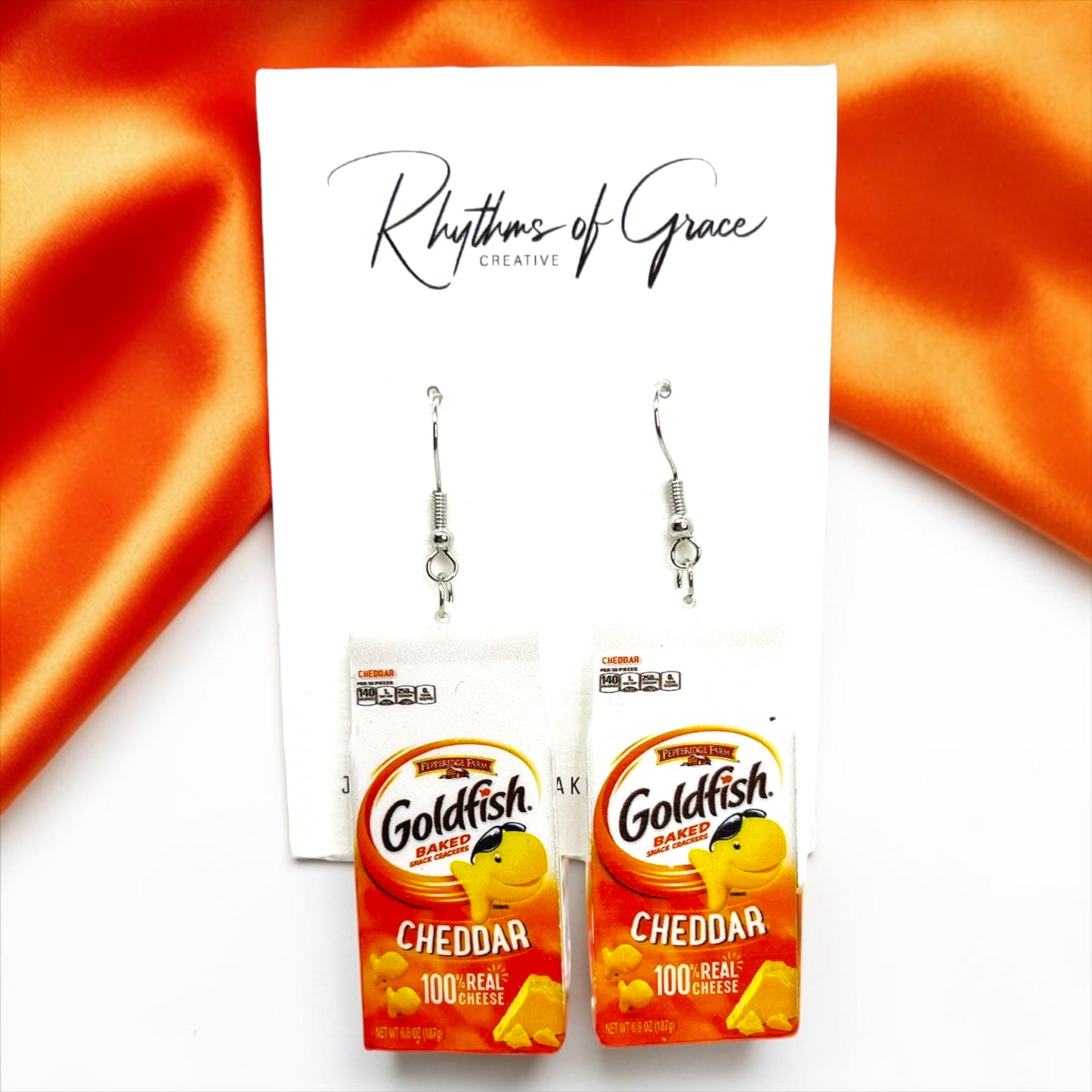 Munchable Charm: Goldfish Cracker Dangle Earrings