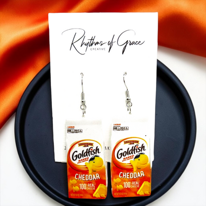 Munchable Charm: Goldfish Cracker Dangle Earrings