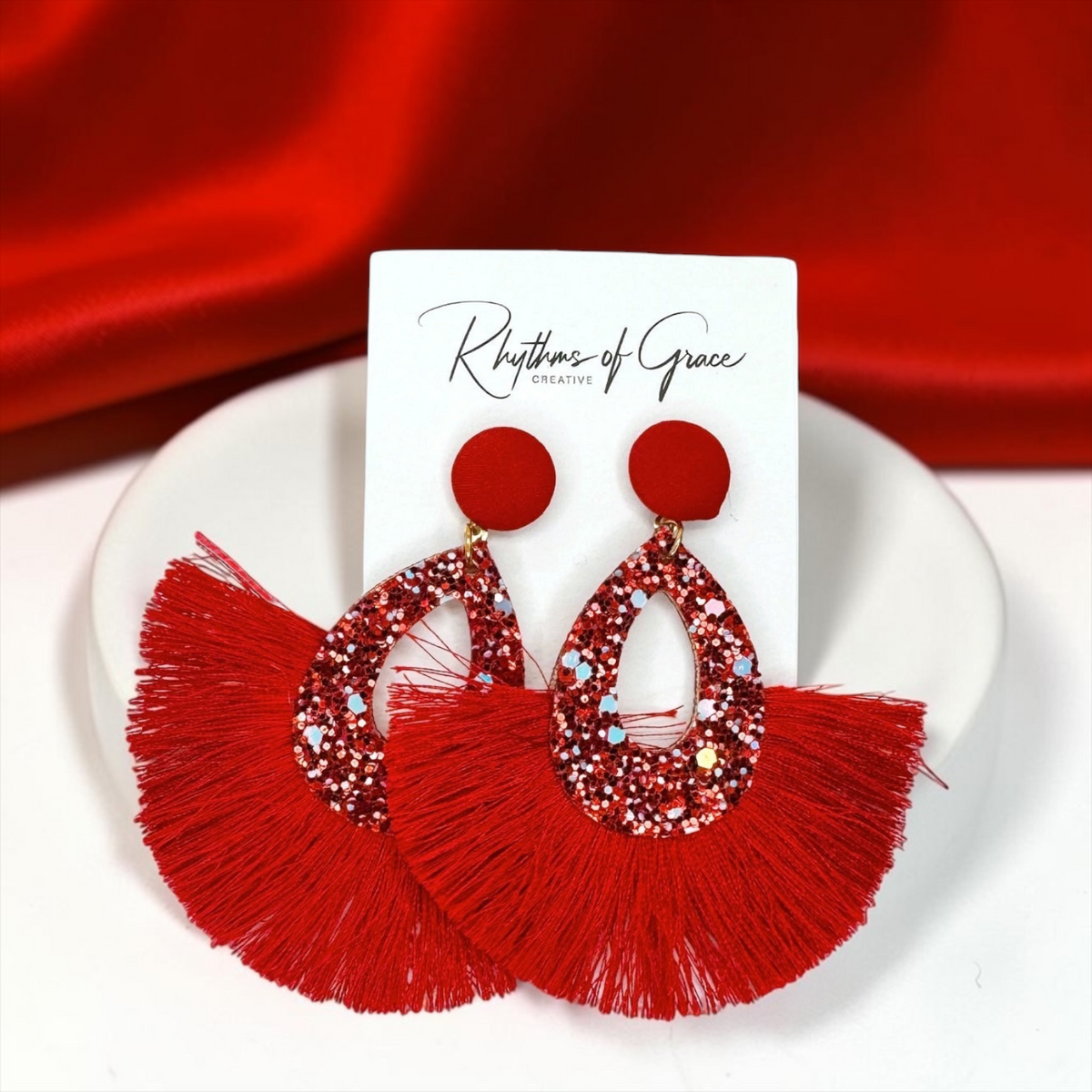 Sparkling Red Glitter Tassel Dangle Earrings - Bold Statement Jewelry