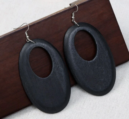 Go Big & Boho: Black Wooden Oval Dangle Earrings - Rhythms of Grace Creative