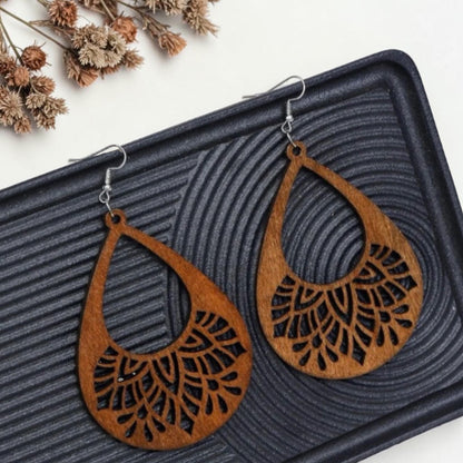 Teardrop Wood Earrings - Boho Style, Handmade Earrings, Boho Jewelry, Western Earrings, Black Earrings, Wooden Earrings, Bohemian Style
