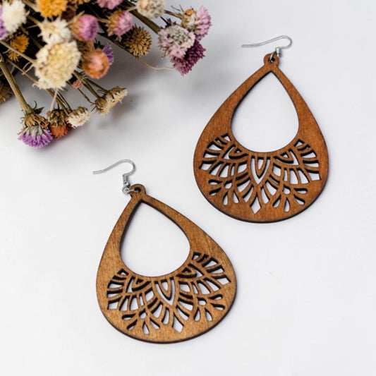 Teardrop Wood Earrings - Boho Style, Handmade Earrings, Boho Jewelry, Western Earrings, Black Earrings, Wooden Earrings, Bohemian Style