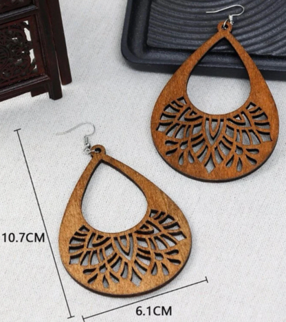 Teardrop Wood Earrings - Boho Style, Handmade Earrings, Boho Jewelry, Western Earrings, Black Earrings, Wooden Earrings, Bohemian Style - Rhythms of Grace Creative