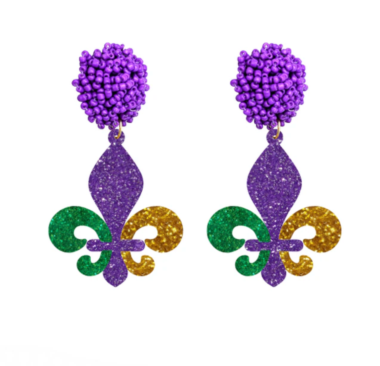 Mardi Gras Magic: Dazzling Beaded Fleur de Lis Dangle Earrings! - Rhythms of Grace Creative