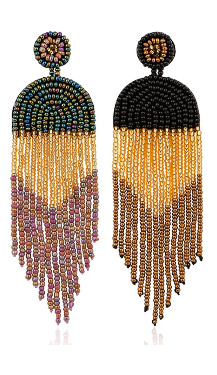 Black and Gold Beaded Boho Earrings - New Orleans, Saints Football, Black Gold, Beaded Earrings, Boho Accessories, NOLA Saints, Glass Beads - Rhythms of Grace Creative