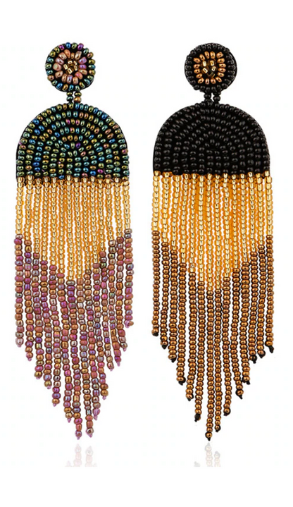 Black and Gold Beaded Boho Earrings - New Orleans, Saints Football, Black Gold, Beaded Earrings, Boho Accessories, NOLA Saints, Glass Beads - Rhythms of Grace Creative
