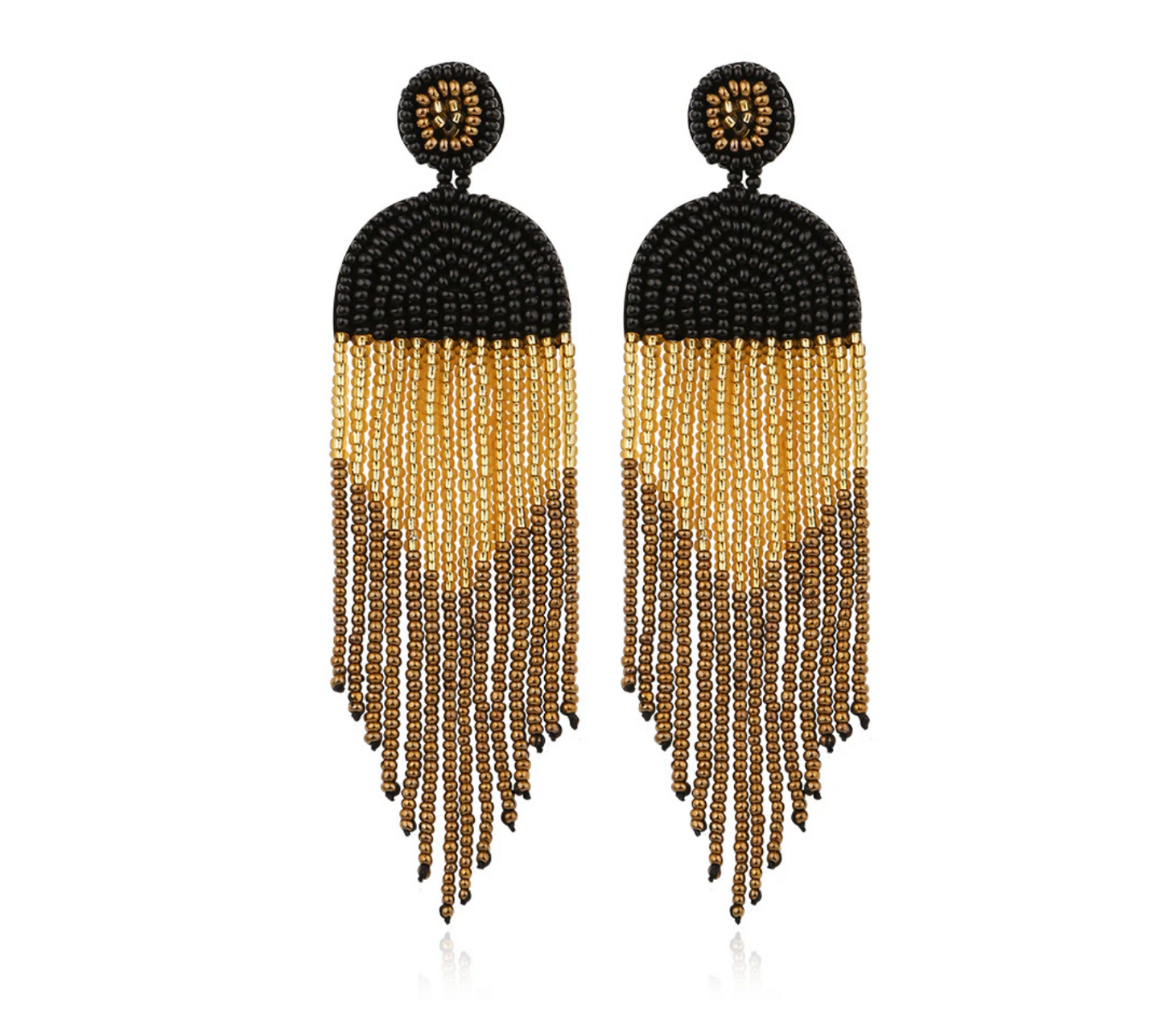 Black and Gold Beaded Boho Earrings - New Orleans, Saints Football, Black Gold, Beaded Earrings, Boho Accessories, NOLA Saints, Glass Beads - Rhythms of Grace Creative