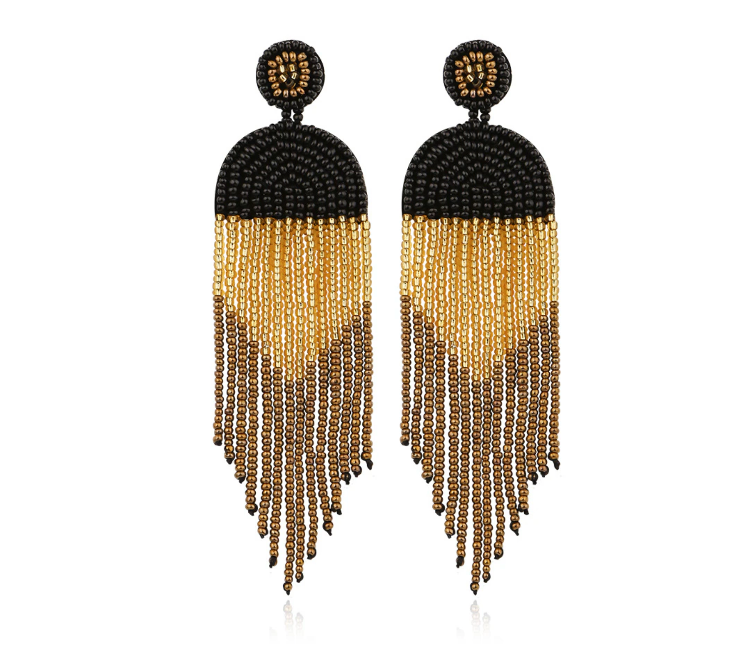 Black and Gold Beaded Boho Earrings - New Orleans, Saints Football, Black Gold, Beaded Earrings, Boho Accessories, NOLA Saints, Glass Beads - Rhythms of Grace Creative
