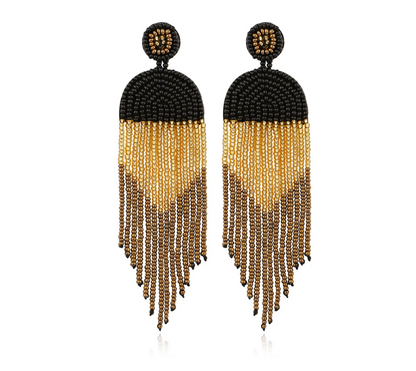 Black and Gold Beaded Boho Earrings - New Orleans, Saints Football, Black Gold, Beaded Earrings, Boho Accessories, NOLA Saints, Glass Beads - Rhythms of Grace Creative