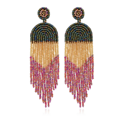 Black and Gold Beaded Boho Earrings - New Orleans, Saints Football, Black Gold, Beaded Earrings, Boho Accessories, NOLA Saints, Glass Beads - Rhythms of Grace Creative