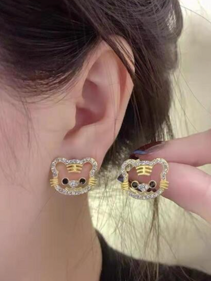 Rhinestone Tiger Earrings - Handmade Earrings, Tiger Studs, Tiger Jewelry, Stud Earrings, Tiny Tigers, Tiger Accessories, Tiger Mom - Rhythms of Grace Creative