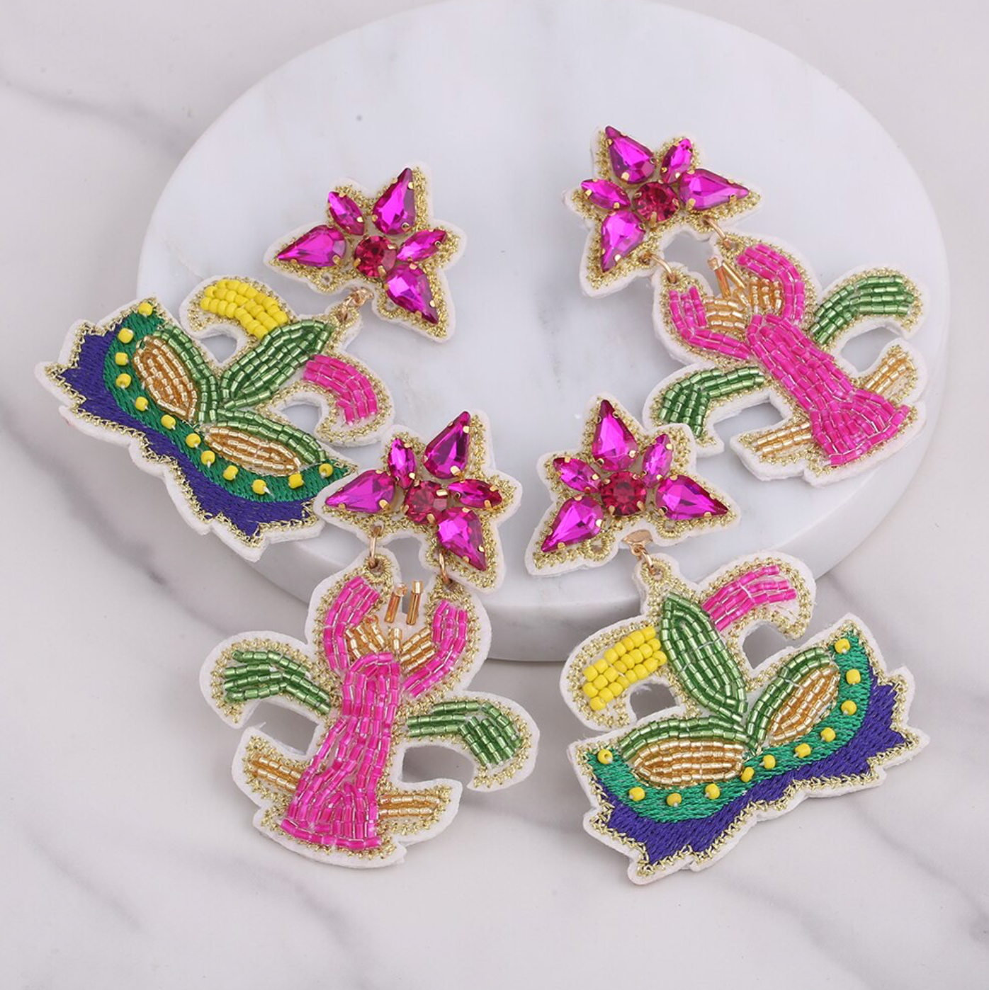 Festive Flair: Beaded Mardi Gras Earrings in Vibrant Purple, Green & Gold! - Rhythms of Grace Creative