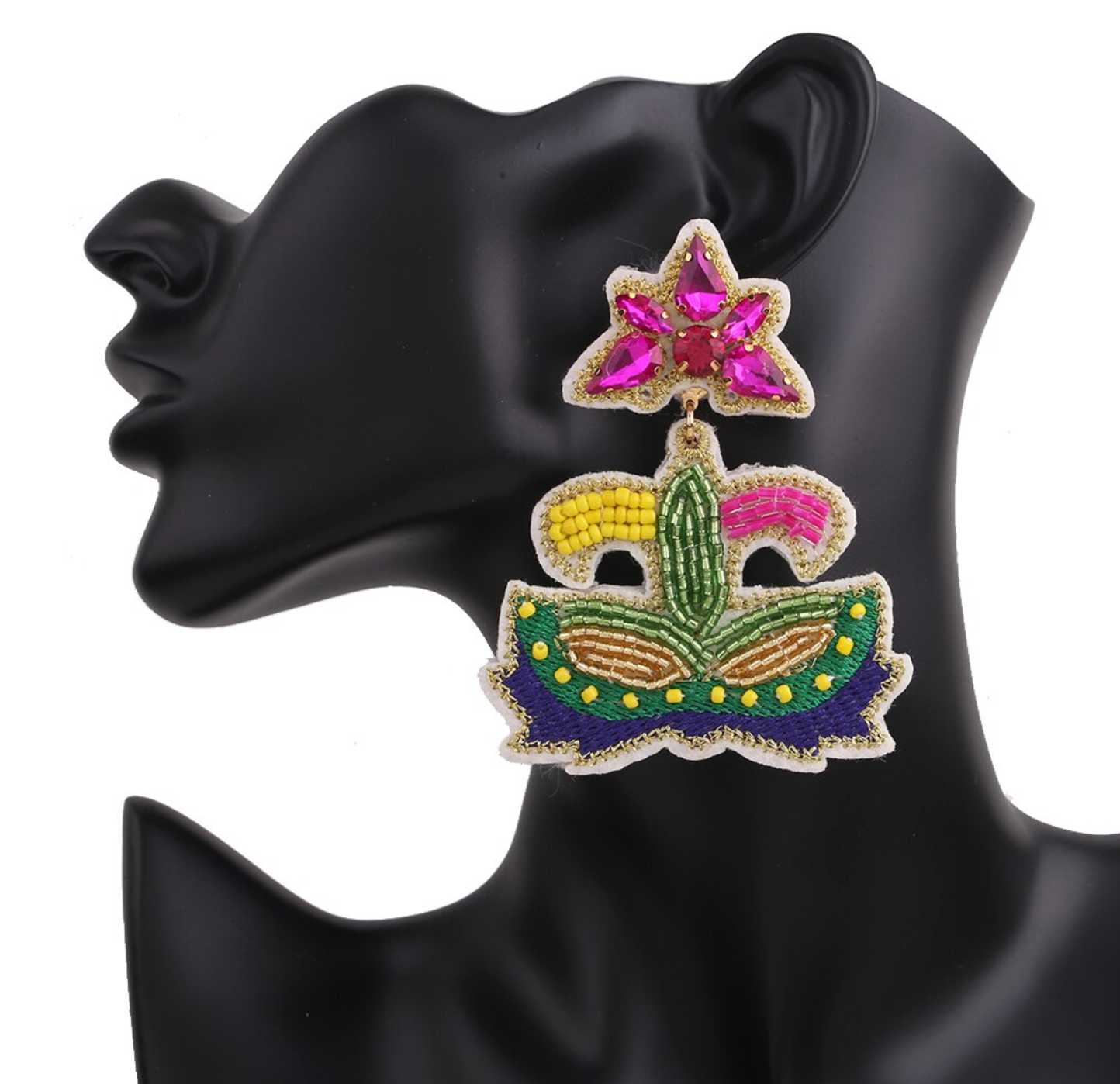 Festive Flair: Beaded Mardi Gras Earrings in Vibrant Purple, Green & Gold! - Rhythms of Grace Creative