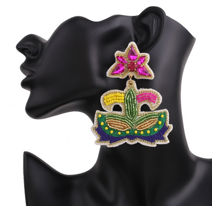 Festive Flair: Beaded Mardi Gras Earrings in Vibrant Purple, Green & Gold! - Rhythms of Grace Creative
