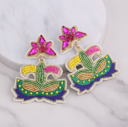 Festive Flair: Beaded Mardi Gras Earrings in Vibrant Purple, Green & Gold! - Rhythms of Grace Creative