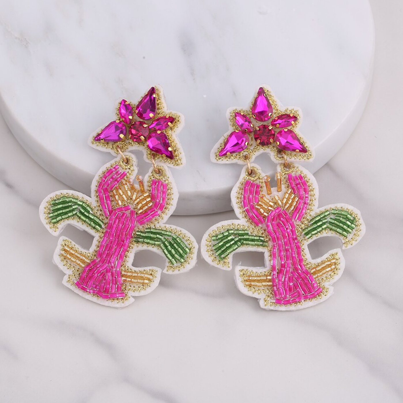Festive Flair: Beaded Mardi Gras Earrings in Vibrant Purple, Green & Gold! - Rhythms of Grace Creative