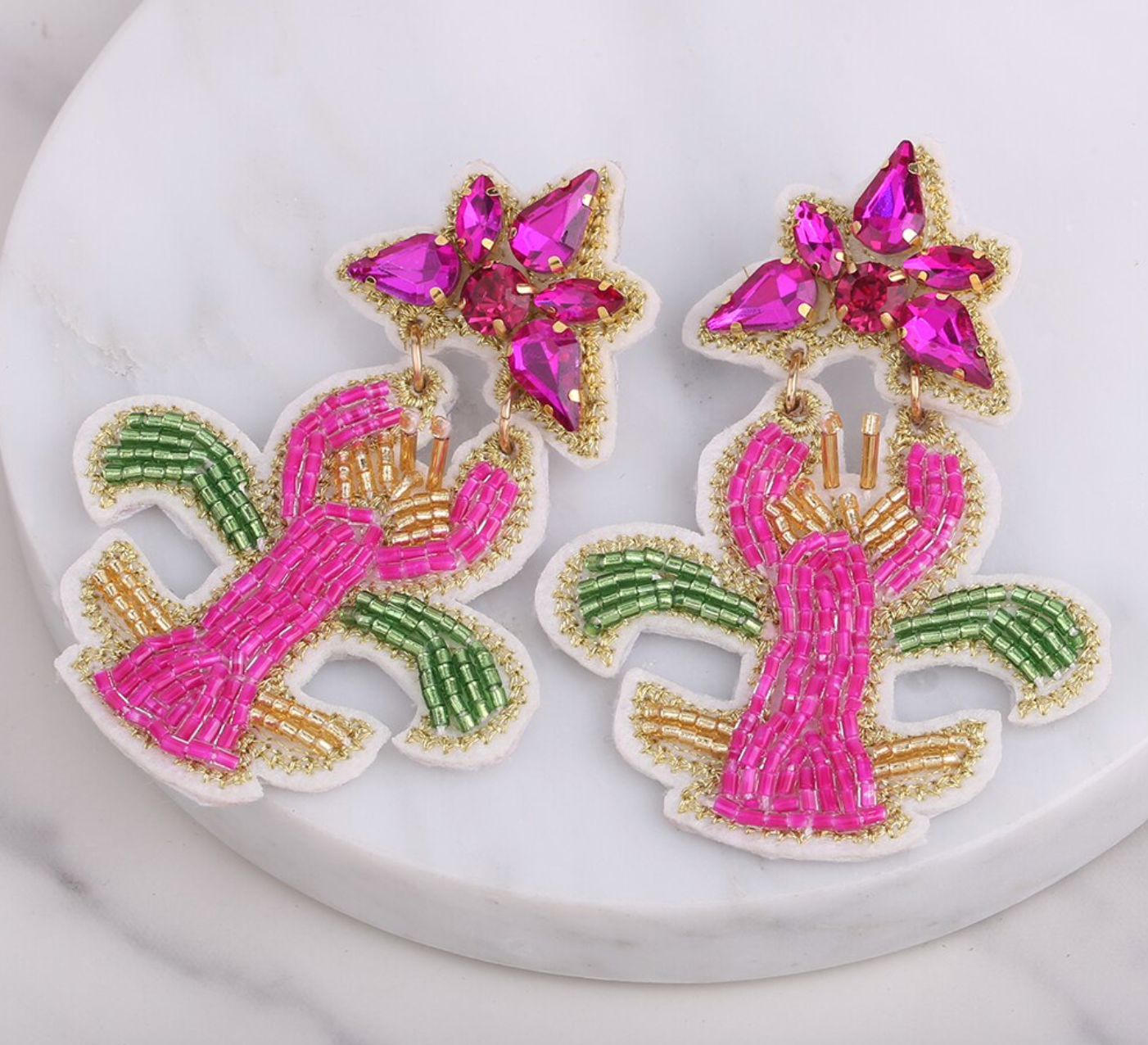 Festive Flair: Beaded Mardi Gras Earrings in Vibrant Purple, Green & Gold! - Rhythms of Grace Creative