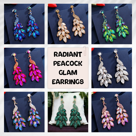 Radiant Peacock Glam Earrings – Feather Your Style with Sparkle!