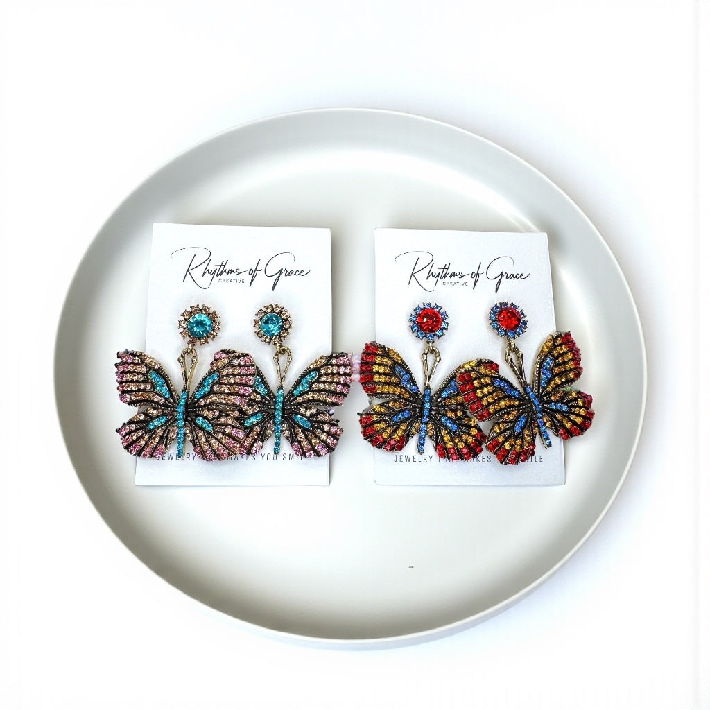 Flutter into Elegance with Our Rhinestone Butterfly Earrings! 🦋