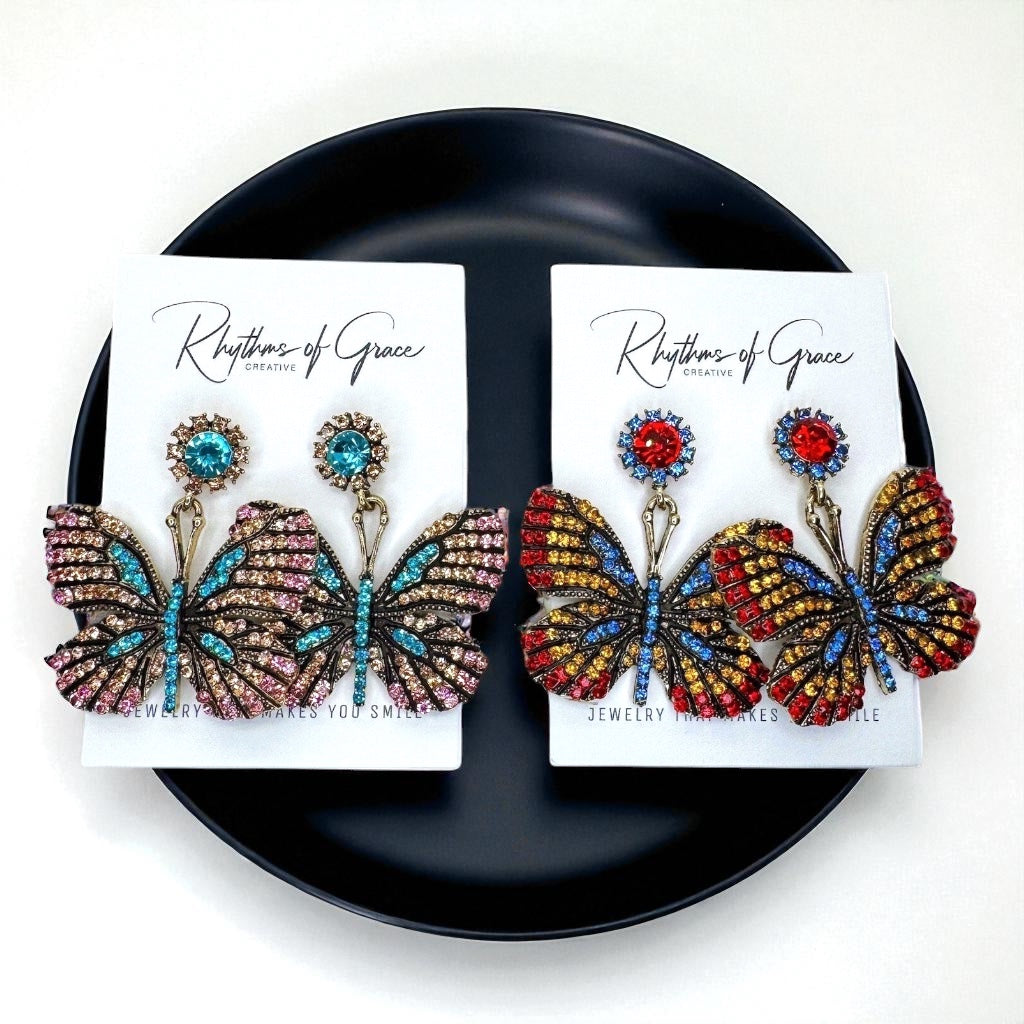 Flutter into Elegance with Our Rhinestone Butterfly Earrings! 🦋