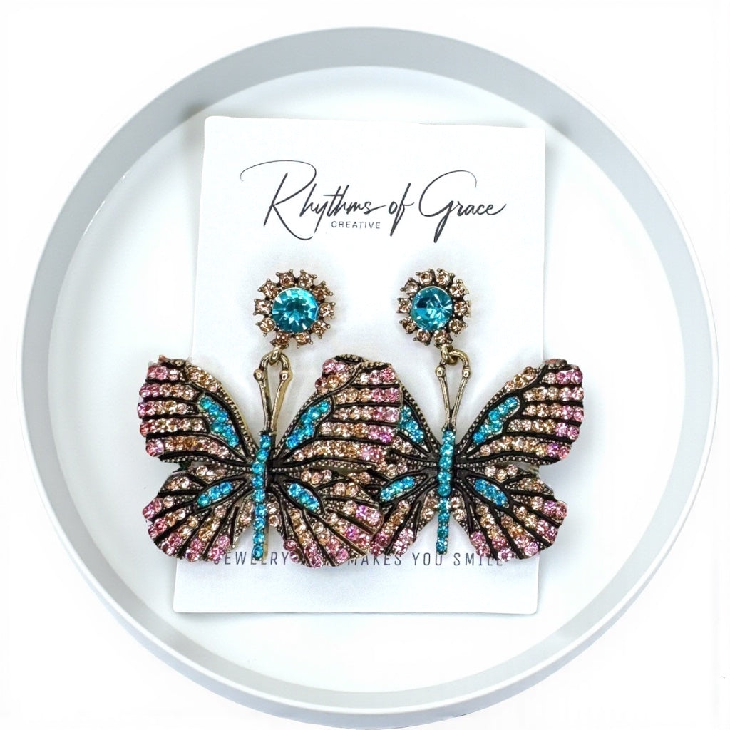 Flutter into Elegance with Our Rhinestone Butterfly Earrings! 🦋