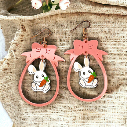 Pink Bunny Dangle Earrings: Hop into Easter Fun with Sparkly Style! - Rhythms of Grace Creative