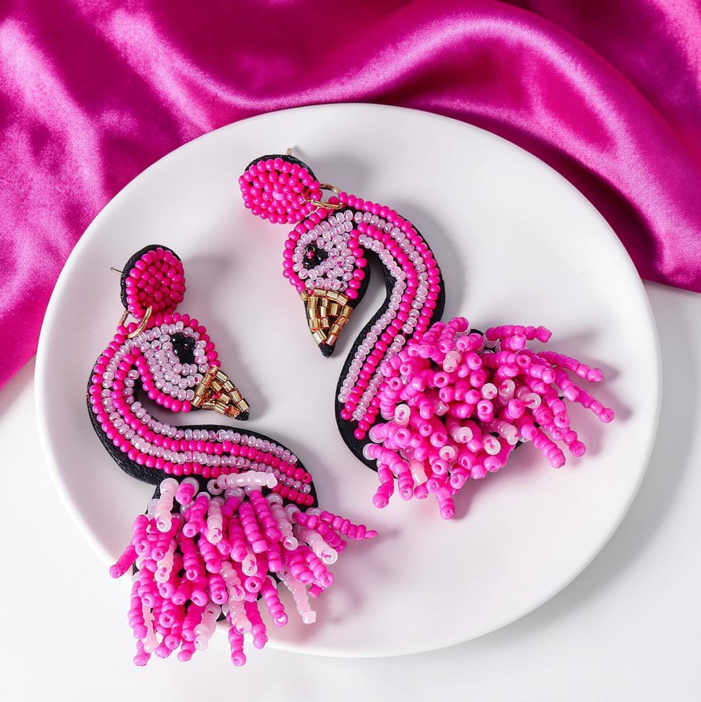 Tropical Chic: Hot Pink Beaded Flamingo Earrings for the Bold and Fashionable! 🌺🦩✨