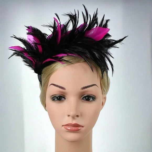 Stunning Pink & Black Feathered Headband