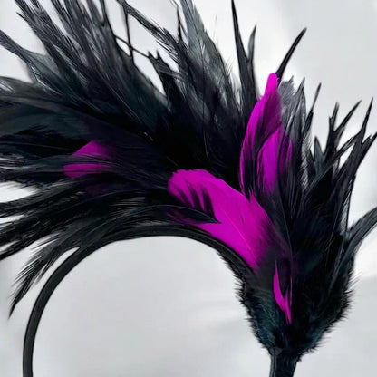Stunning Pink & Black Feathered Headband