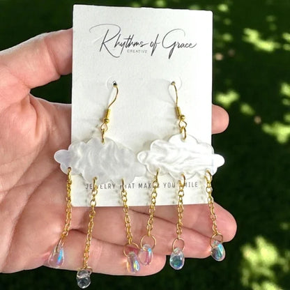 Rainy Day Magic ☁️ Crystal Rain Cloud Earrings – Whimsical Weather Dangle Earrings