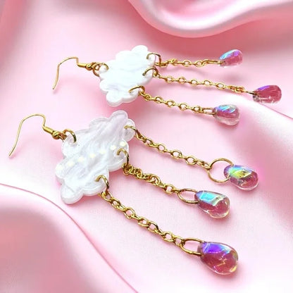 Rainy Day Magic ☁️ Crystal Rain Cloud Earrings – Whimsical Weather Dangle Earrings