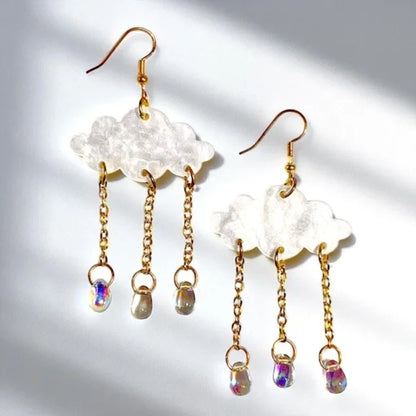 Rainy Day Magic ☁️ Crystal Rain Cloud Earrings – Whimsical Weather Dangle Earrings