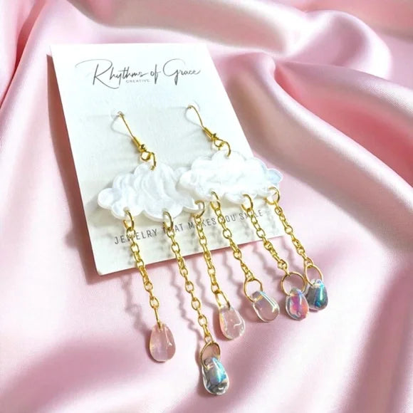 Rainy Day Magic ☁️ Crystal Rain Cloud Earrings – Whimsical Weather Dangle Earrings