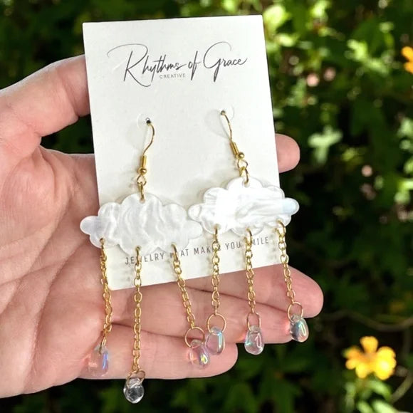 Rainy Day Magic ☁️ Crystal Rain Cloud Earrings – Whimsical Weather Dangle Earrings