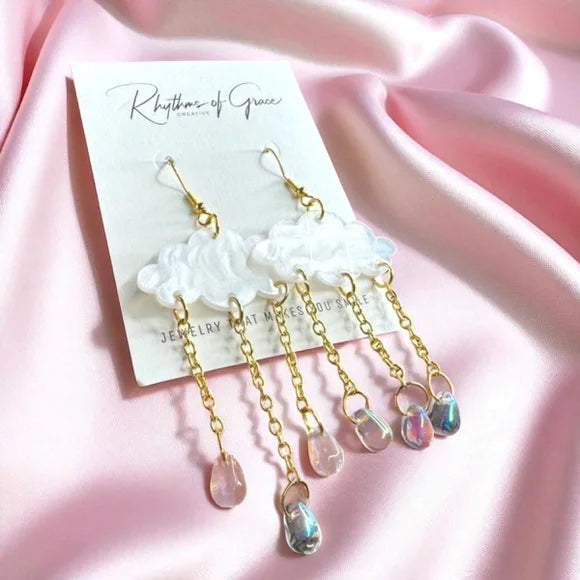 Rainy Day Magic ☁️ Crystal Rain Cloud Earrings – Whimsical Weather Dangle Earrings