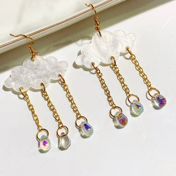 Rainy Day Magic ☁️ Crystal Rain Cloud Earrings – Whimsical Weather Dangle Earrings