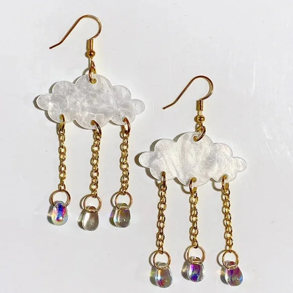Rainy Day Magic ☁️ Crystal Rain Cloud Earrings – Whimsical Weather Dangle Earrings