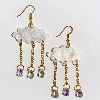 Rainy Day Magic ☁️ Crystal Rain Cloud Earrings – Whimsical Weather Dangle Earrings