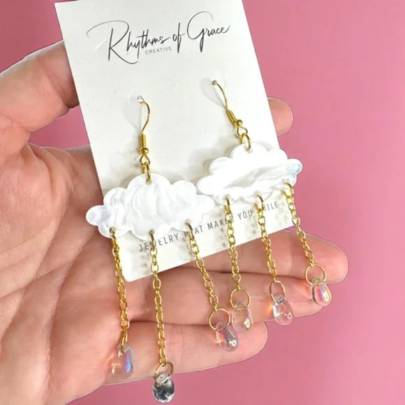 Rainy Day Magic ☁️ Crystal Rain Cloud Earrings – Whimsical Weather Dangle Earrings