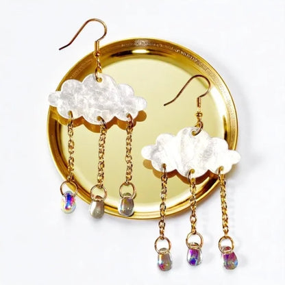 Rainy Day Magic ☁️ Crystal Rain Cloud Earrings – Whimsical Weather Dangle Earrings