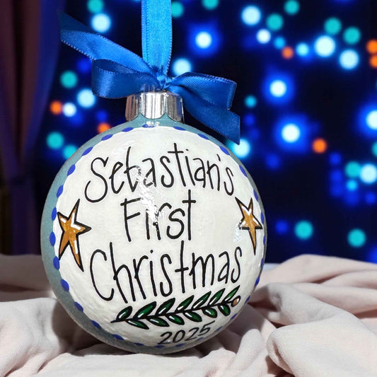 Baby’s First Christmas Ornament | Personalized Keepsake Bauble 2025 | Hand-Painted Sparkly Holiday Decoration