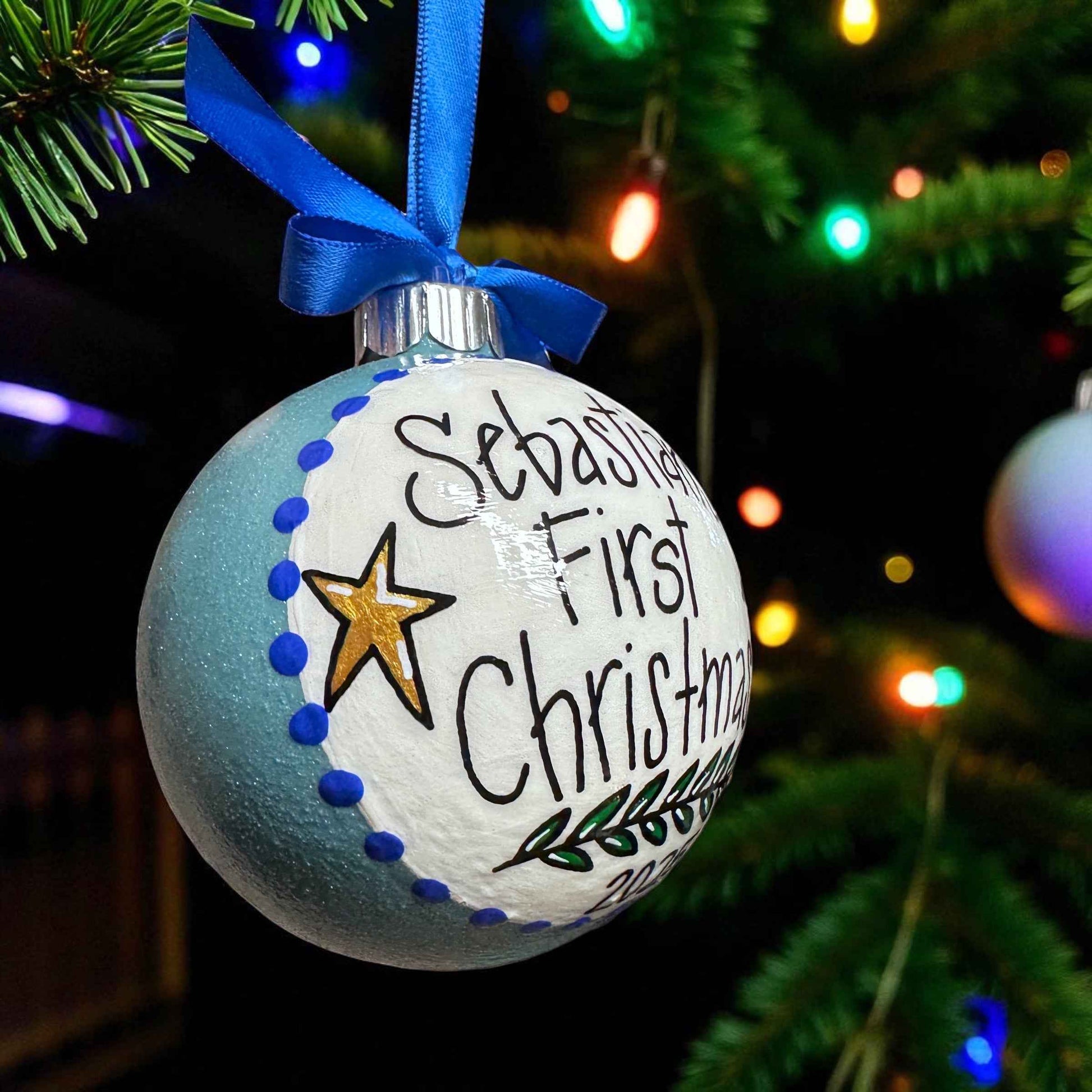 Baby’s First Christmas Ornament | Personalized Keepsake Bauble 2025 | Hand-Painted Sparkly Holiday Decoration