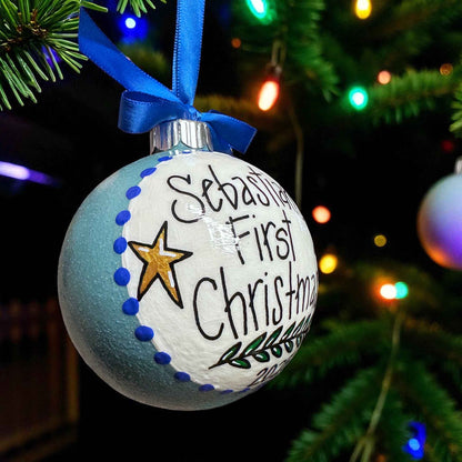 Baby’s First Christmas Ornament | Personalized Keepsake Bauble 2025 | Hand-Painted Sparkly Holiday Decoration